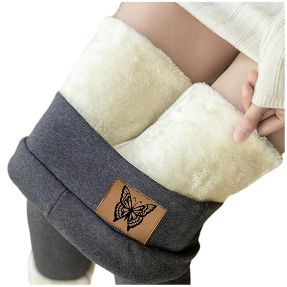 LxrBlank Winter Leggings for Women High Waisted Thermal Lined Tights Tummy Control Stretch Butterfly Logo Ankle Pants Cotton Base Layer Warm Pants for Women A Grey M
