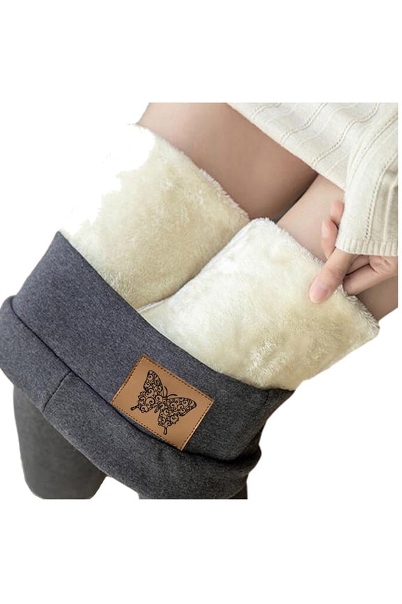 Winter Leggings for Women High Waisted Thermal Lined Tights Tummy Control Stretch Butterfly Logo Ankle Pants Cotton Base Layer Warm Women Pants Grey XL