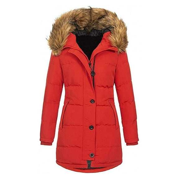 LxrBlank Women's Down Jackets Parkas Plus Size Winter Down Jacket Lined Lapel Collar Long Sleeve Relaxed Fit Baggy Down Outerwear Women Winter Jacket Red L