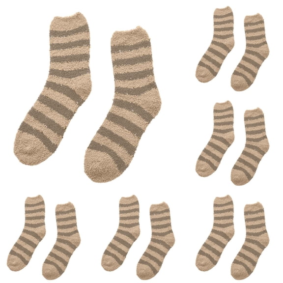 LxrBlank Womens Fuzzy Socks 5 Pairs Striped Winter Warm Coral Fleece Fuzzy Socks Half Fleece Slipper Cozy Socks Sleeping Socks Funny Socks Khaki One Size