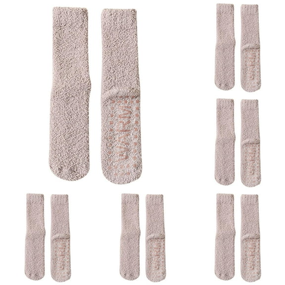 LxrBlank Womens Fuzzy Socks 5 Pairs Winter Fuzzy Socks Sleeping Floor Non Silicone Bottom Mid Calf Socks Thickened Warm Coral Velvet Warm Socks Khaki One Size