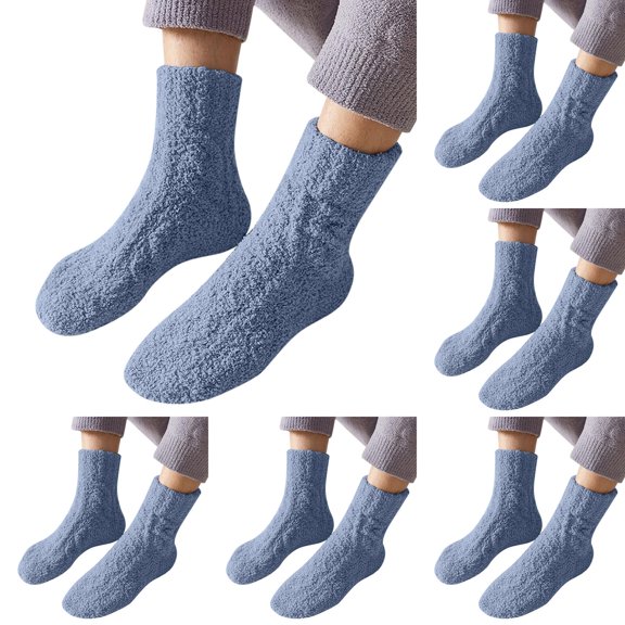 LxrBlank Womens Fuzzy Socks 5 Pairs Winter Warm Fuzzy Socks Lightweight Cotton Socks Fun Crew Socks Thermal Socks for Women Blue One Size