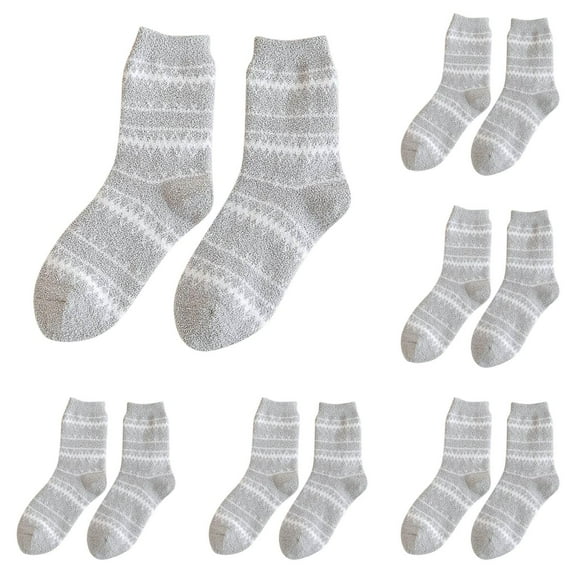 LxrBlank Womens Fuzzy Socks Striped Fuzzy Socks 5 Pairs Winter Warm Coral Thickened Crew Socks Slipper Cozy Socks Fun Cute Socks Grey One Size