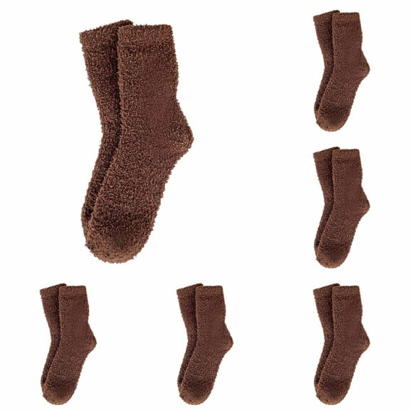 LxrBlank Womens Fuzzy Socks Winter Warm Cozy Coral Velvet Fuzzy Socks Mid Calf Warm Socks Fluffy Crew Socks Fun Winter Socks Brown One Size