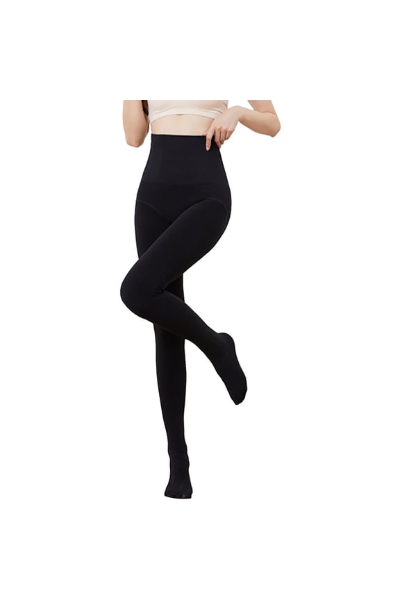 Womens Leggings with Socks Tummy Control Fishbone Structured Skin Color Effect High Waist Base Layer Pants Fall Winter Thick 260G Transparent Yoga Pants Women Black One Size