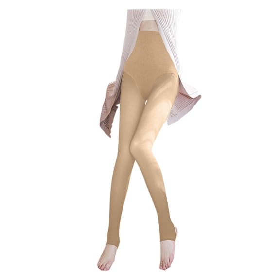 LxrBlank Womens Leggings Thermal Lined Pants with Foot Strap Warm Ribbed Ankle Pants High Waisted Tummy Control Base Layer Thick Winter Womens Pants Casual Beige One Size