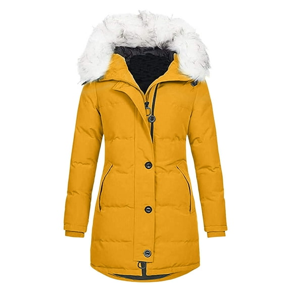 LxrBlank Womens Puffer Jacket Plus Size Winter Down Jacket Lined Lapel Collar Long Sleeve Relaxed Fit Baggy Down Outerwear Winter Jacket Yellow XXXXL