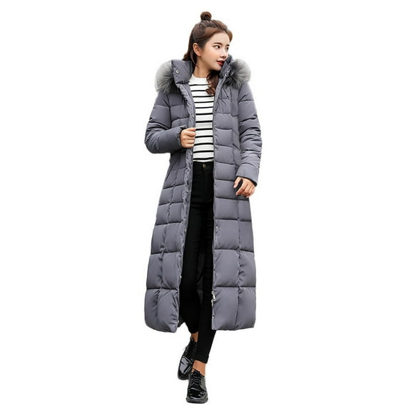 LxrBlank Womens Puffer Jacket Zip Up Long Down Jacket Hooded Padded Quilted Warm Winter Long Sleeve Jackets Pocket Heavyweight Coat Relaxed Fit Winter Jackets Grey XL