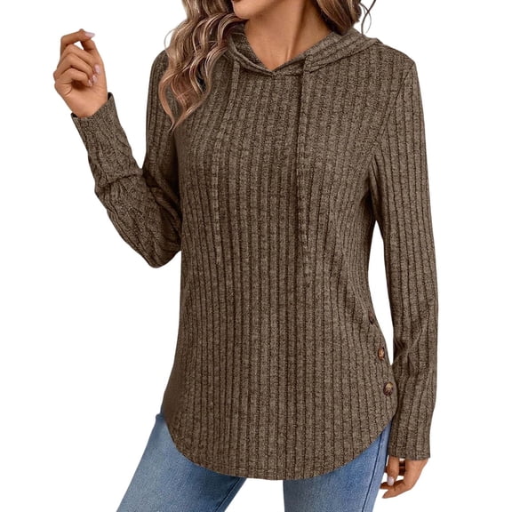LxrBlank Womens Pullover Sweaters Long Sleeve Hooded Sweater Shirt Casual Solid Color Knit Tops Relaxed Fit Sweater for Women Brown XL