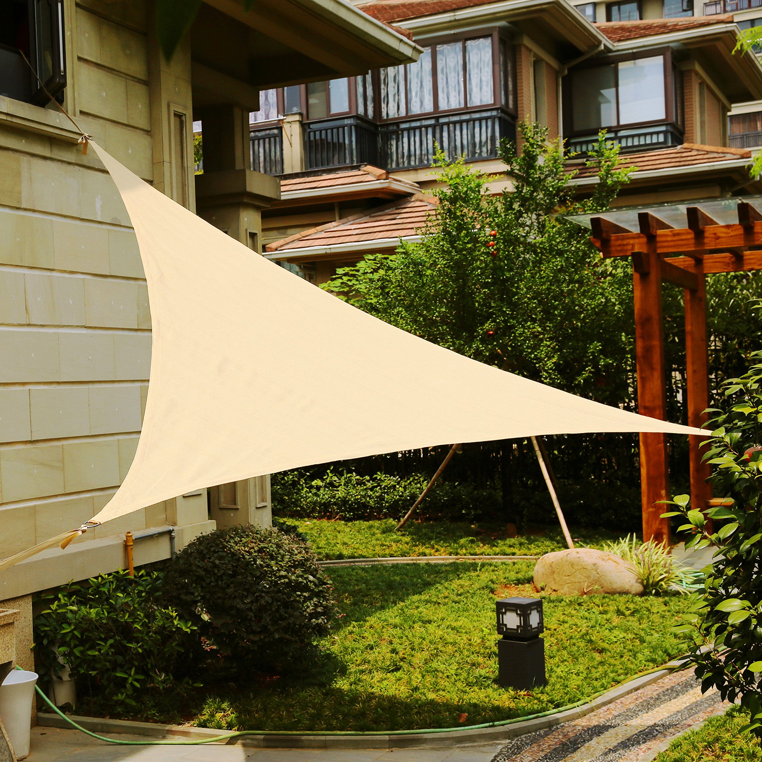 Sandbox Shade LyShade14' x 14' x DHF10 14' sand colour triangle sun shade sail canopy ...