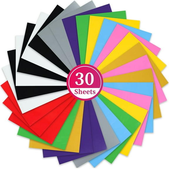 Lya Vinyl 30 Pack Heat Transfer Vinyl,10 Colors Iron on Vinyl for Cricut, 12"x 10" HTV Vinyl Bundle for DIY Iron-on Fabrics T-Shirts,Vinyl Sheets For Heat Press Craft Machine