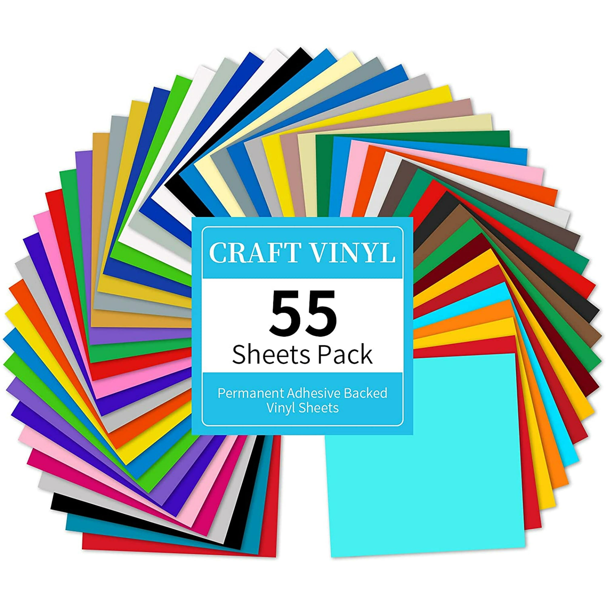 Lya Vinyl 55 Packs Permanent Adhesive Vinyl Sheets for Decor Sticker, Party Decoration, Car Decal - 43 Color Vinyl for Cutting Machine