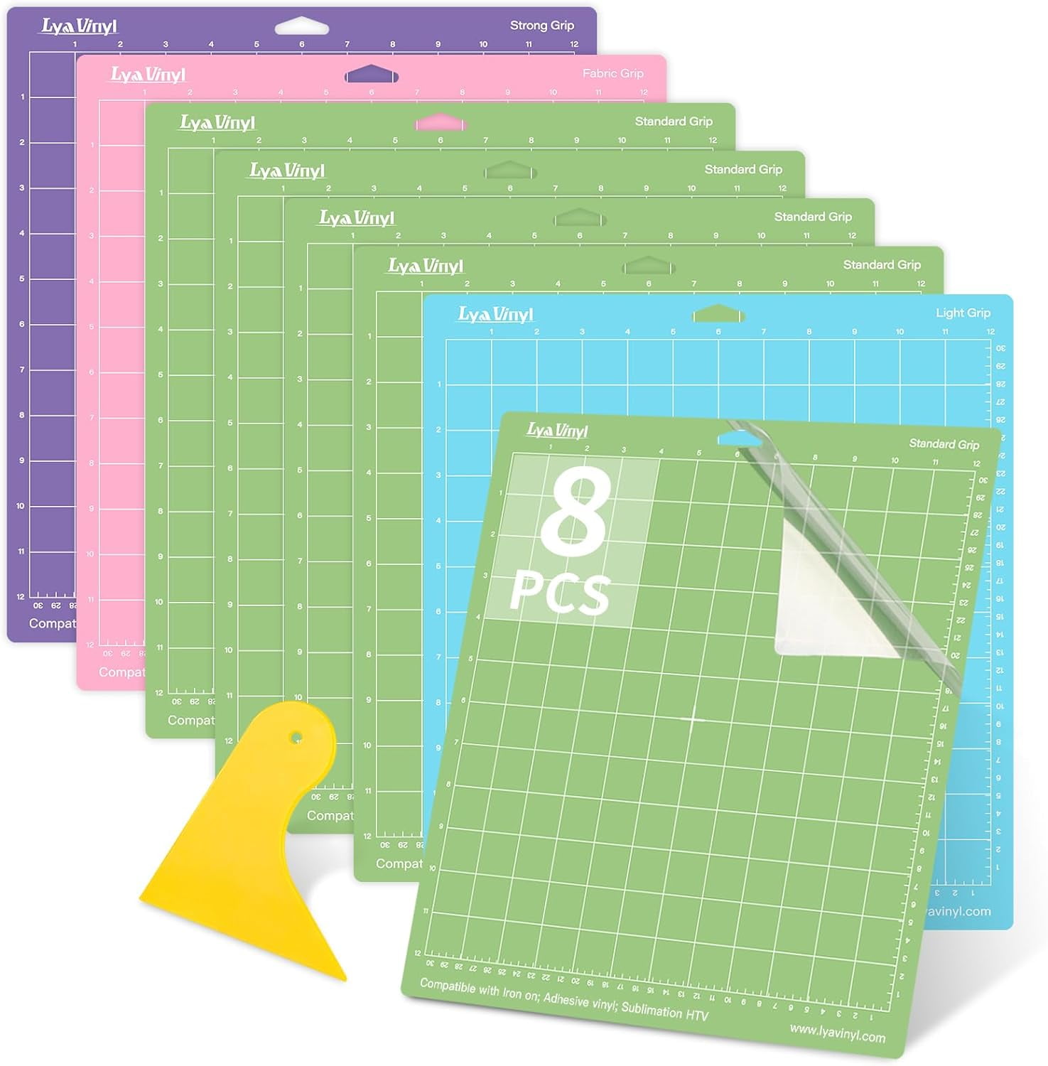 Lya Vinyl 8 Pack Cutting Mat For Cricut, Variety Cutting Mats 12x12 ...