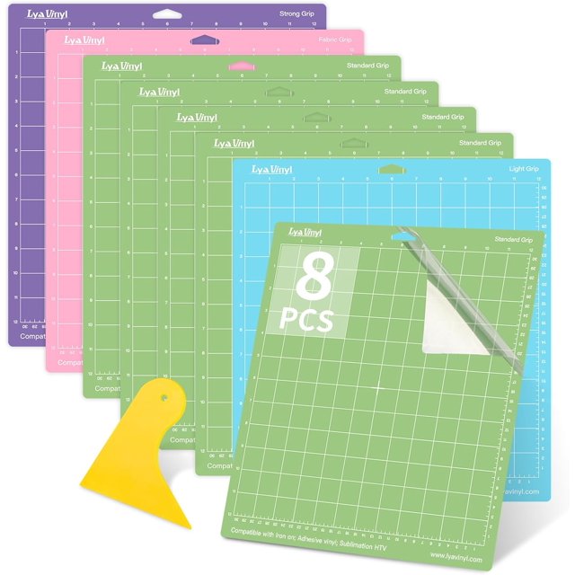 Lya Vinyl 8 Pack Cutting Mat for Cricut, Variety Cutting Mats 12x12