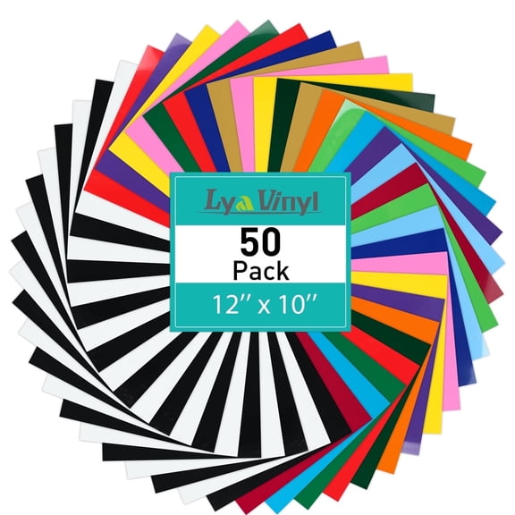 Lya Vinyl Heat Transfer Vinyl Bundle, New 50 pack 12" x 8" Iron on for Cricut,Cameo Machines, for DIY, Clothes, Shoes, Pillows