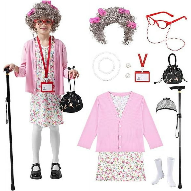 Lyacmy 100 Days Pink Old Lady Costume, 100th Grandma Granny Dress