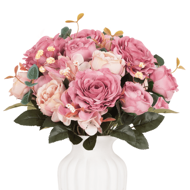 Lyacmy 11.42 inch 3Pcs Pink Artificial Flowers for Outdoors, Cemetery