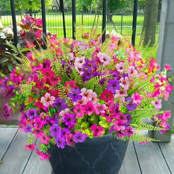 Lyacmy 12 Bundles Artificial Flowers for Outdoors, UV Resistant Fake Outdoor Flowers Plants for Outside Home Garden Porch Patio Yard Decor