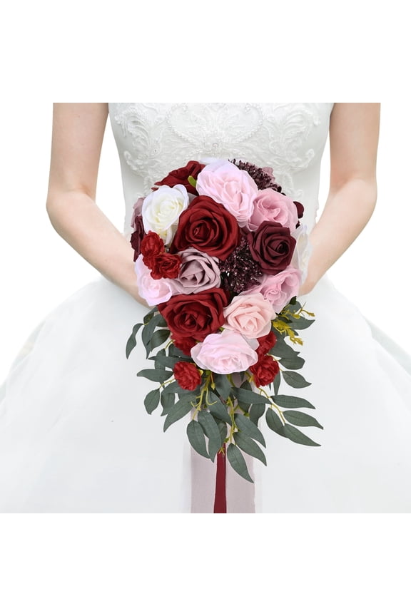 15.4 Inch Burgundy Roses Artificial Flowers Wedding Decor Wedding Bouquets for Bride Bridesmaid