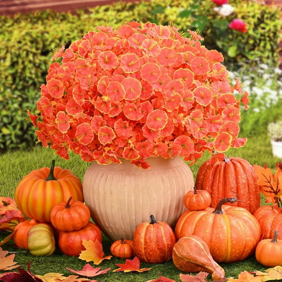 Lyacmy 16 Bundles Artificial Fall Flowers for Outdoor, Fake Mums UV Resistant Fake Flowers Fall Decorations for Home Garden,Orange Yellow