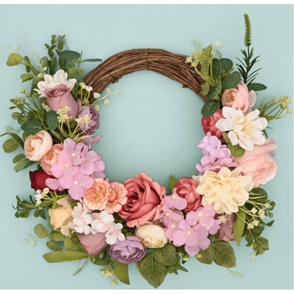 Lyacmy 16inch Spring Wreaths for Front Door,Silk Peony Roses Flower Door Wreath for Wall Decor Window