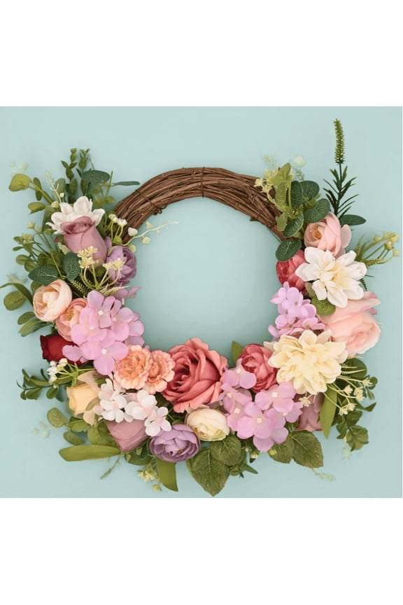 16inch Spring Wreaths for Front Door,Silk Peony Roses Flower Door Wreath for Wall Decor Window