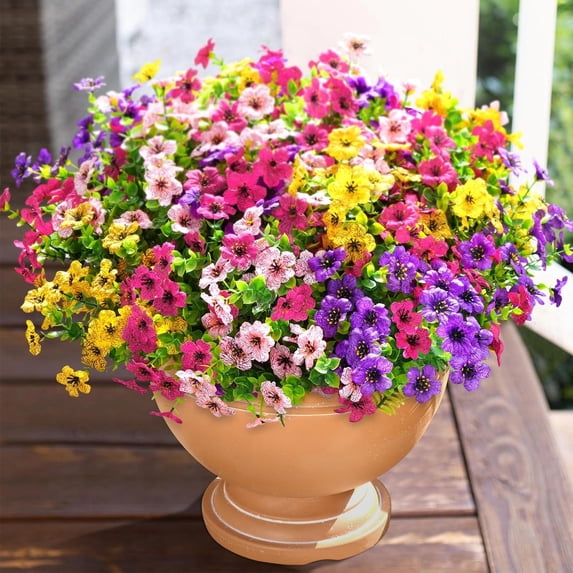 Lyacmy 18 Bundles Artificial Flowers for Outdoors UV Resistant Fake Plants, Faux Plastic Fake Flowers Artificial Plants for Home Porch Spring Summer Decor
