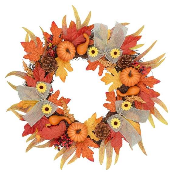 Lyacmy 18 Inch Pumpkin Fall Wreaths for Front Door Fall Decorations for Home,Orange Fall Front Door Wreath with Maple Leaves for Fall Decor Outdoor Indoor Thanksgiving