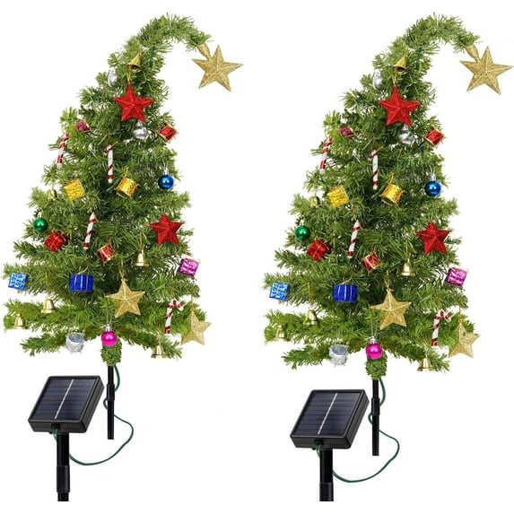 Lyacmy 2 Pack Solar Christmas Tree Outdoor Christmas Decorations, Waterproof 8 Modes Solar Christmas Lights Landscape Path Lights for Garden Yard
