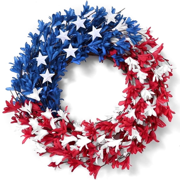 Lyacmy Memorial Day Wreath for Front Door Patriotic Wreath, 22 Inch 4th of July Door Wreath Red White Blue Wreath Handcrafted Wreath for Presidents' Day Party Supplies Decorations