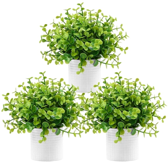 Lyacmy 3 Pcs Artificial Eucalyptus Desks Plants in Ceramic Pot, Green Fake Potted Table Plants Decor for Home Office
