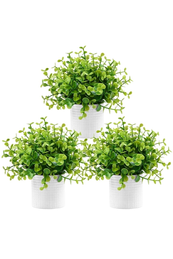 3 Pcs Artificial Eucalyptus Desks Plants in Ceramic Pot, Green Fake Potted Table Plants Decor for Home Office