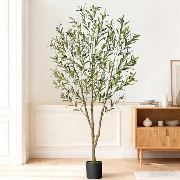 Lyacmy 5ft Artificial Olive Tree with Realistic Leaves and Natural Trunk, Faux Potted Plants with Black Plastic Pot for Home Office Decor