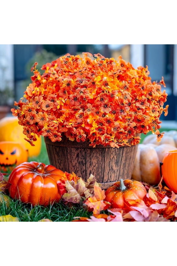 6 Bundles Artificial Fall Flowers for Outdoors Fake Plants, Faux Outside Greenery Boxwood No Fade Plastic Shrubs Decor Farmhouse Home Garden