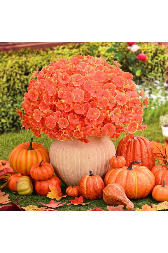 6 Bundles Artificial Fall Flowers for Outdoor, Fake Mums UV Resistant Fake Flowers Fall Decorations for Home Garden,Orange Yellow