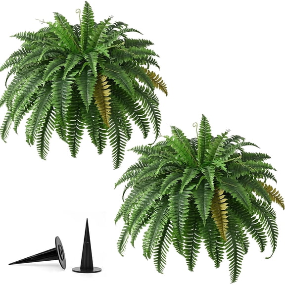 Lyacmy 45 Inch Set of 2 Fake Ferns Artificial Plants Large, 60 Leaves Artificial Ferns Fake Plants for Outdoors Front Porch Decor