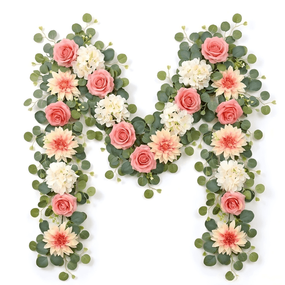 Lyacmy 6Ft Flower Garland with Light Decorations, Eucalyptus Greenery Garland with Pink Rose Flowers, Floral Garland Rose Vines for Tables Wedding Party Backdrop Mantle Decor