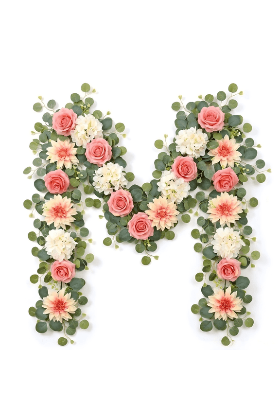6Ft Flower Garland with Light Decorations, Eucalyptus Greenery Garland with Pink Rose Flowers, Floral Garland Rose Vines for Tables Wedding Party Backdrop Mantle Decor