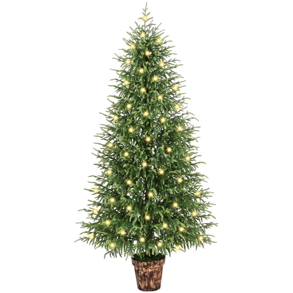 Lyacmy 6ft Tabletop Christmas Tree with Light, Potted Faux Norfolk Pine for Indoor, Artificial Topiary Cedar Trees for Outdoor, Fake Cypress Trees Plants