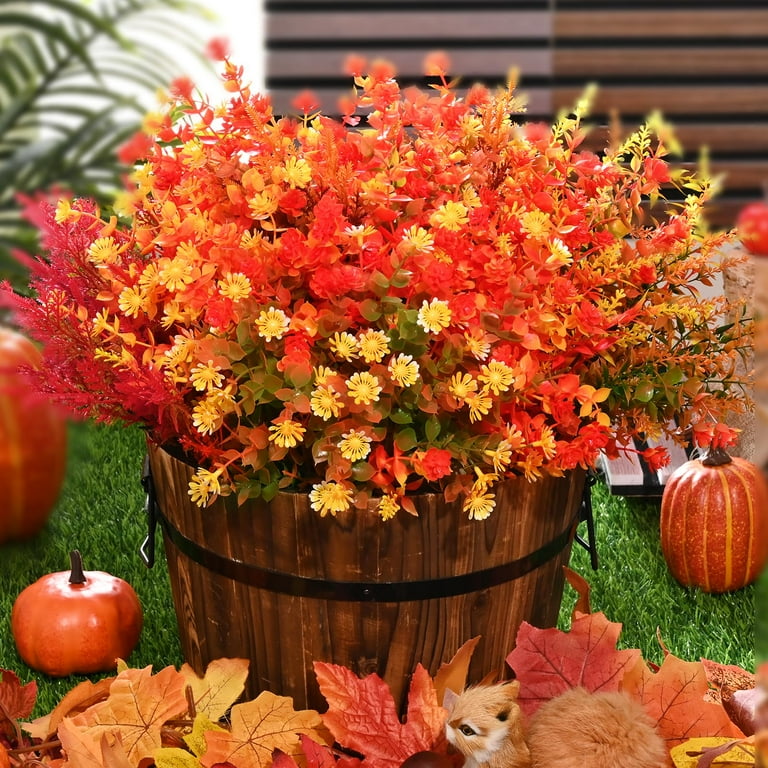 Lyacmy 9 Bundles Artificial Mums for Outdoors, UV Resistant