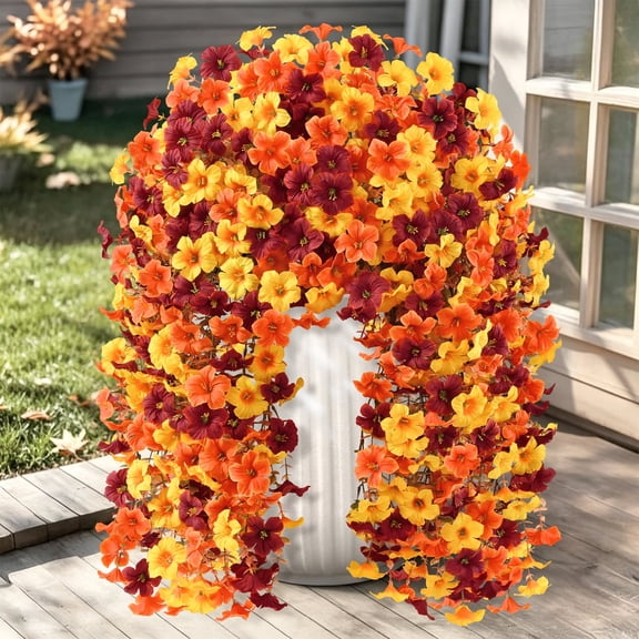Lyacmy Fall Flowers Artificial Hanging Flowers for Outdoor Porch Decor, 4pcs UV Resistant No Fade Fake Mums for Outside Patio Yard Autumn