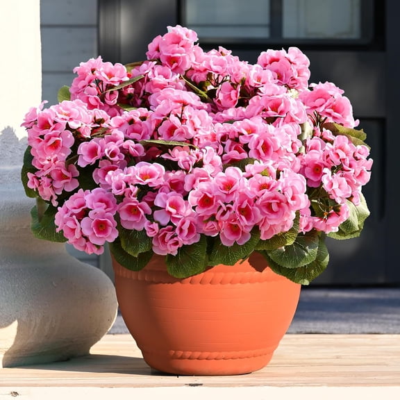 Lyacmy 6Pcs Artificial Geraniums for Outdoors Realistic Artificial Flowers, UV Resistant Pink Fake Geraniums Silk Flowers Outdoor Decor