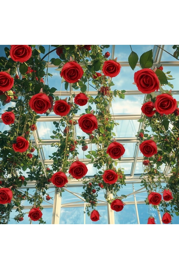 10Pcs Artificial Rose Head, Fake Red Rose Flower Hanging for DIY Wedding Decorations with Fishing Line