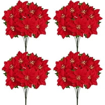 Lyacmy 17inch Artificial Poinsettia with Golden Stamen, 4pcs Red Velvet Poinsettia Flower Christmas Bouquet Decorations Home Decor