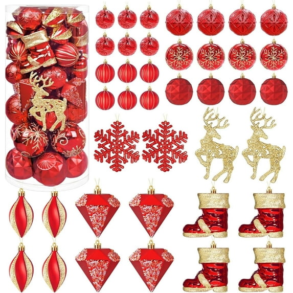 Lyacmy 46 Pcs Christmas Ball Ornaments Set, 3.15inches Red Gold Shatterproof Ball Hanging with Pre-Tied Strings for Christmas Tree Decorations