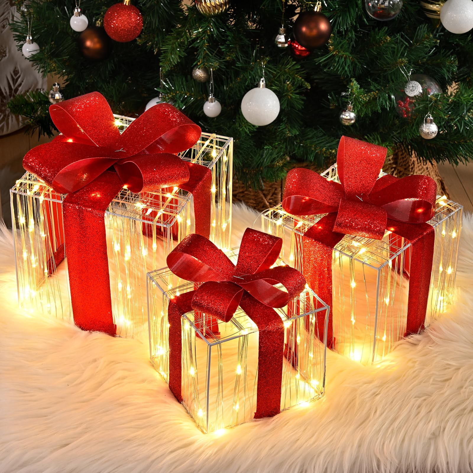 Lyacmy Set of 3 Christmas Lighted Gift Boxes for Christmas Decorations