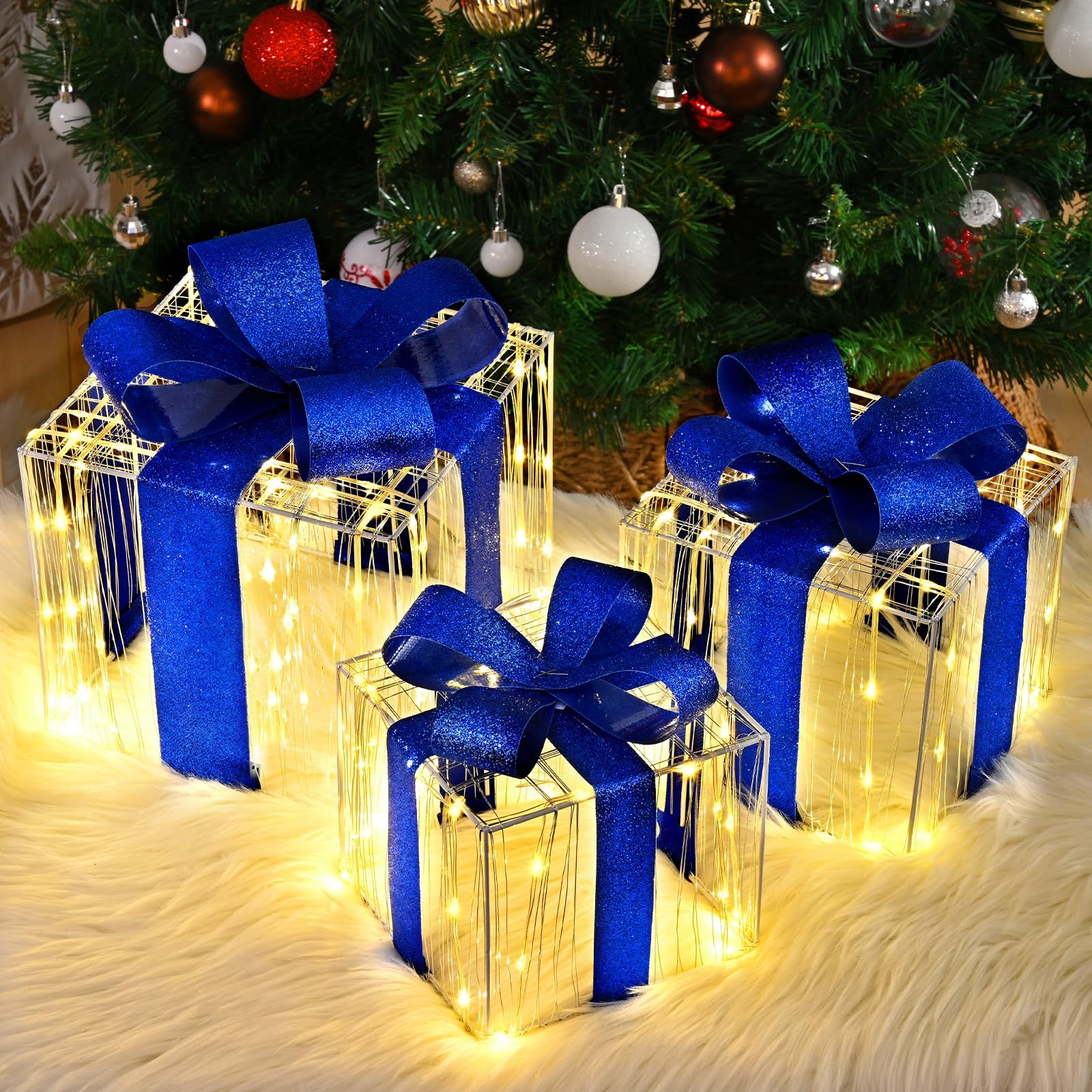 Lyacmy Set of 3 Christmas Lighted Gift Boxes for Christmas Decorations