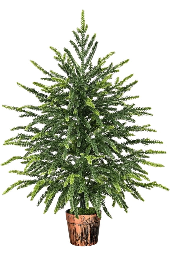 2ft Tabletop Christmas Tree Potted Faux Norfolk Pine for Indoor, Artificial Topiary Cedar Trees for Outdoor, Fake Cypress Trees Plants