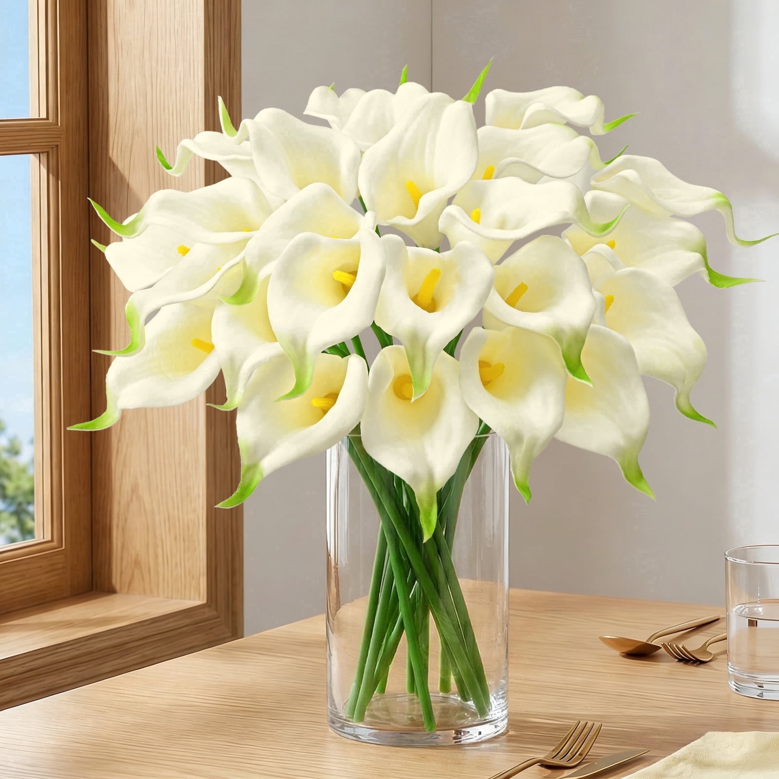 Lyacmy Cream White Calla Lily 36Pcs Artificial Flowers, 14 inch PU Real Touch Silk Flower Bouquet for Wedding Table Centerpiece Home Decoration