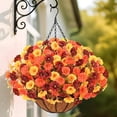 thumbnail image 1 of Lyacmy Fall Artificial Hanging Basket with Mums, UV Resistant Fake Flower Petunias with with 20Inch Coconut Lining Chain Flowerpot, 1 of 8